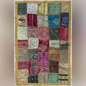 Authentic Indian tapestry India medium yellow pink blue beaded sequins boho